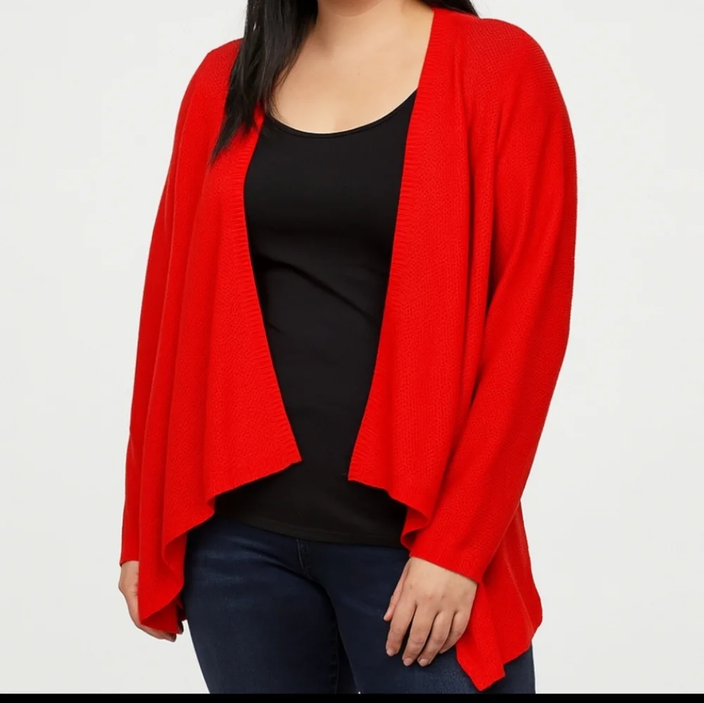 H&M Red Basket Weave Open Cardigan Womens Sz Med